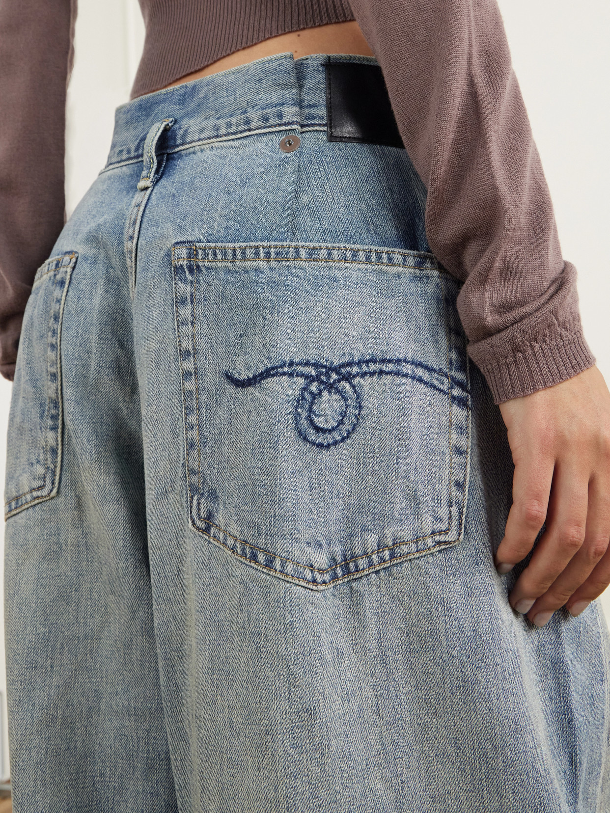 Pleated Waistband Low-Rise Wide- Leg
