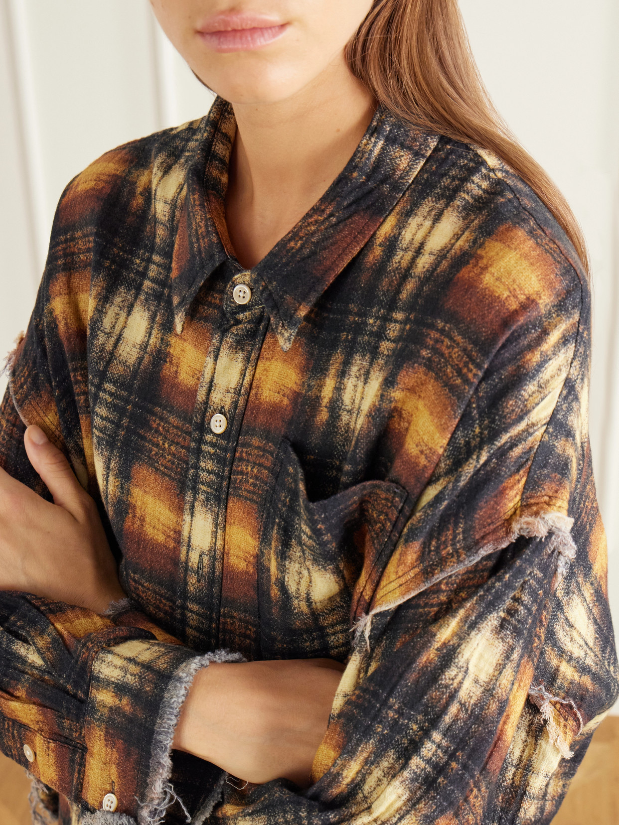 Frayed Cotton-Flannel Shirt