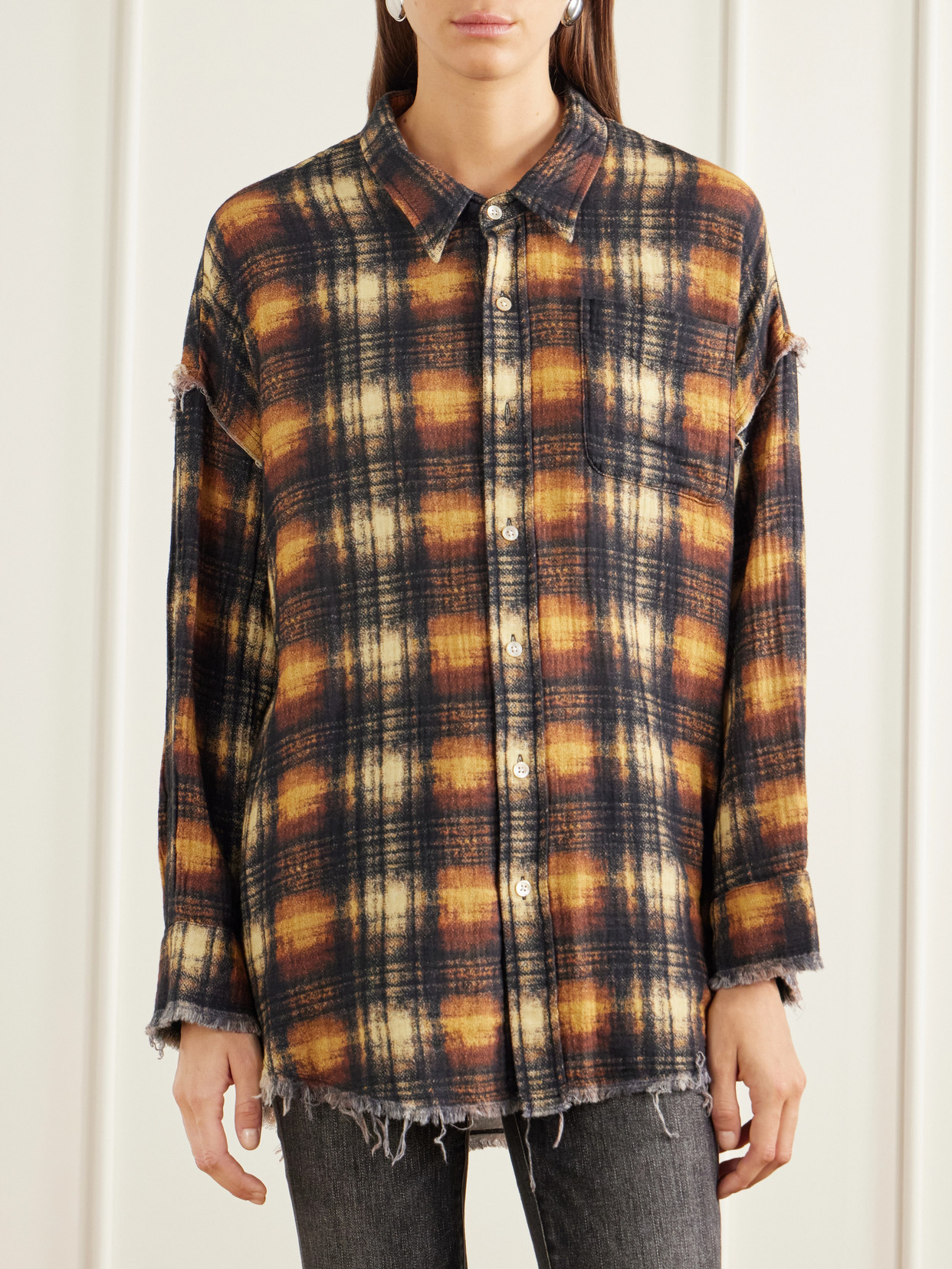 Frayed Cotton-Flannel Shirt