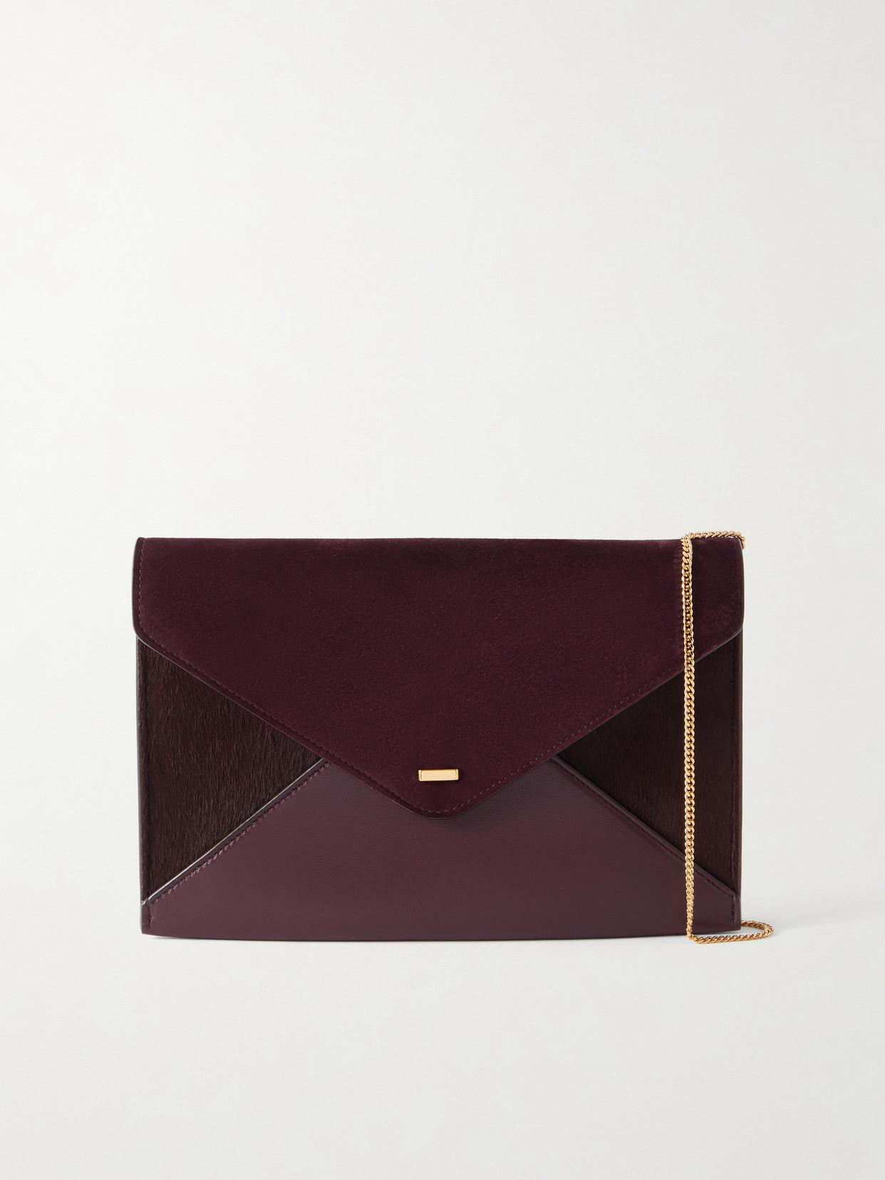 Khaite Grace Mini Leather, Suede And Calf-hair Clutch In Burgundy