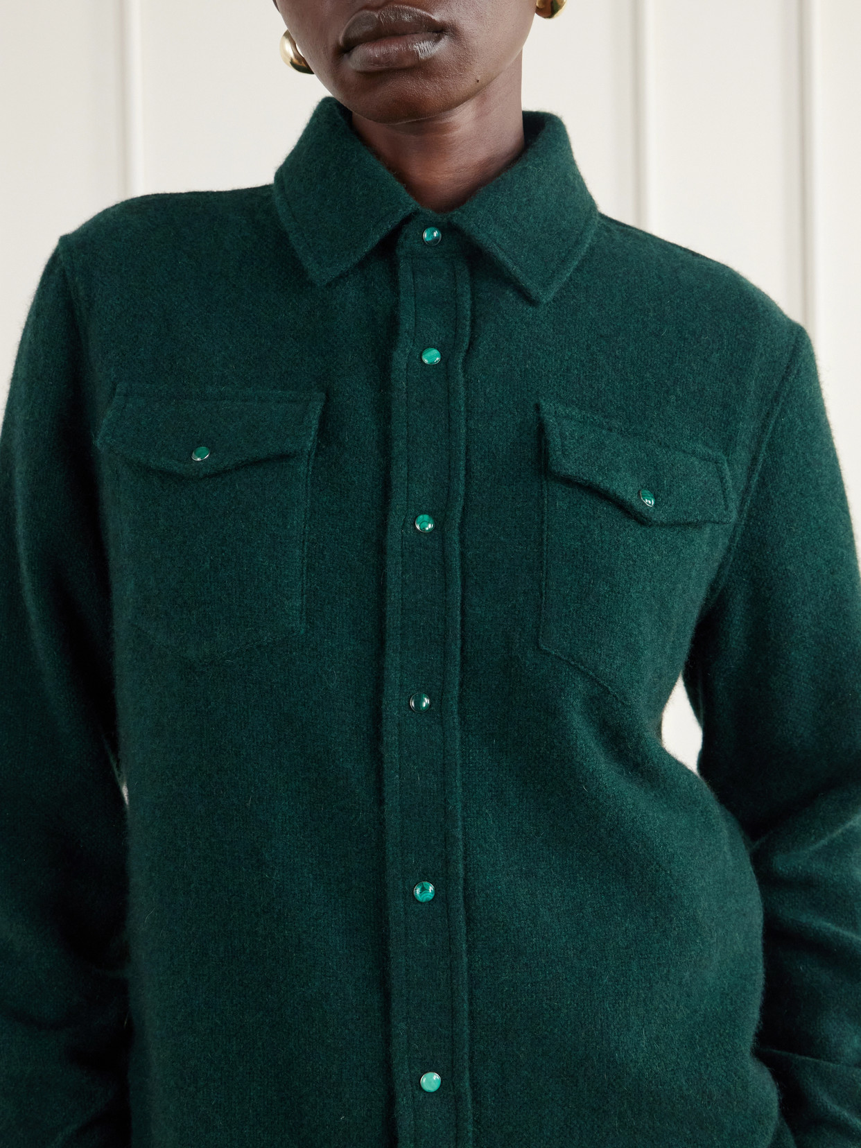 Malachite Basketweave Brushed Cashmere Shirt