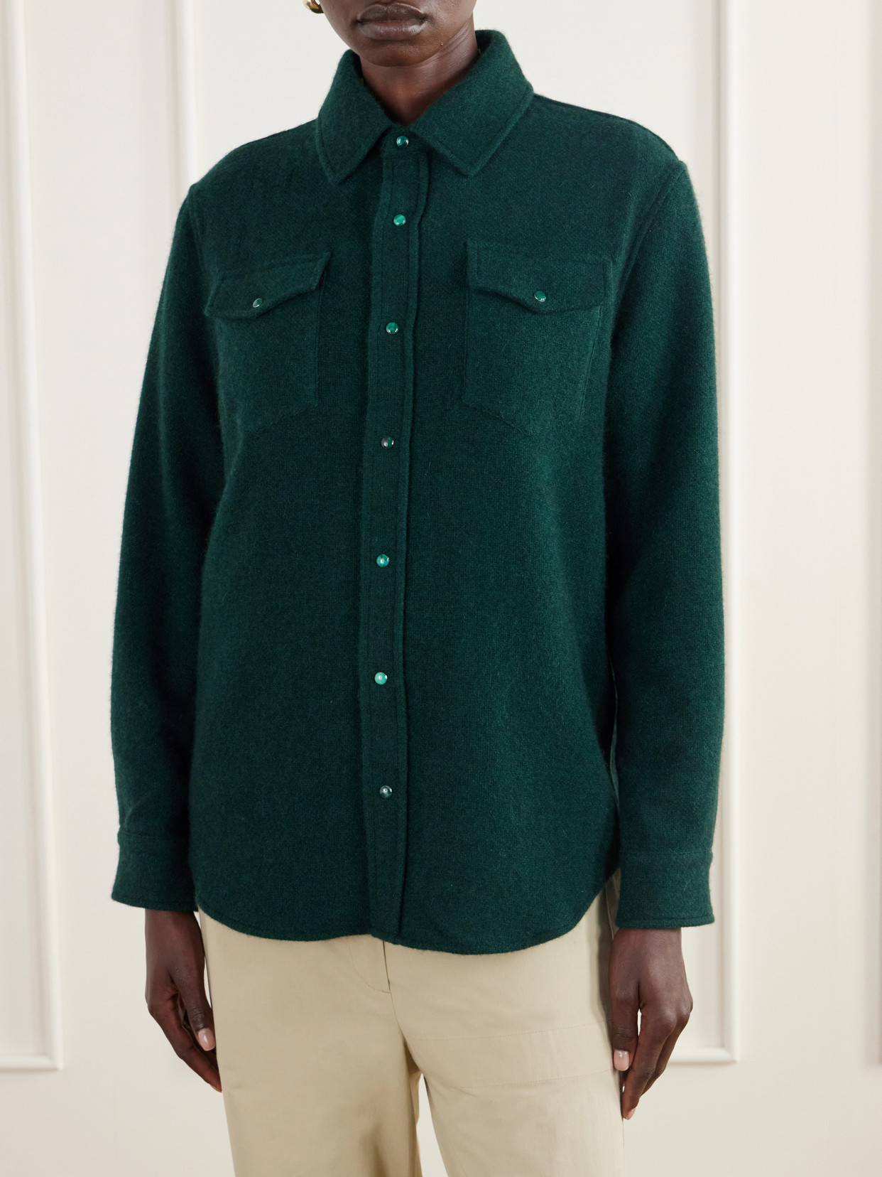Malachite Basketweave Brushed Cashmere Shirt