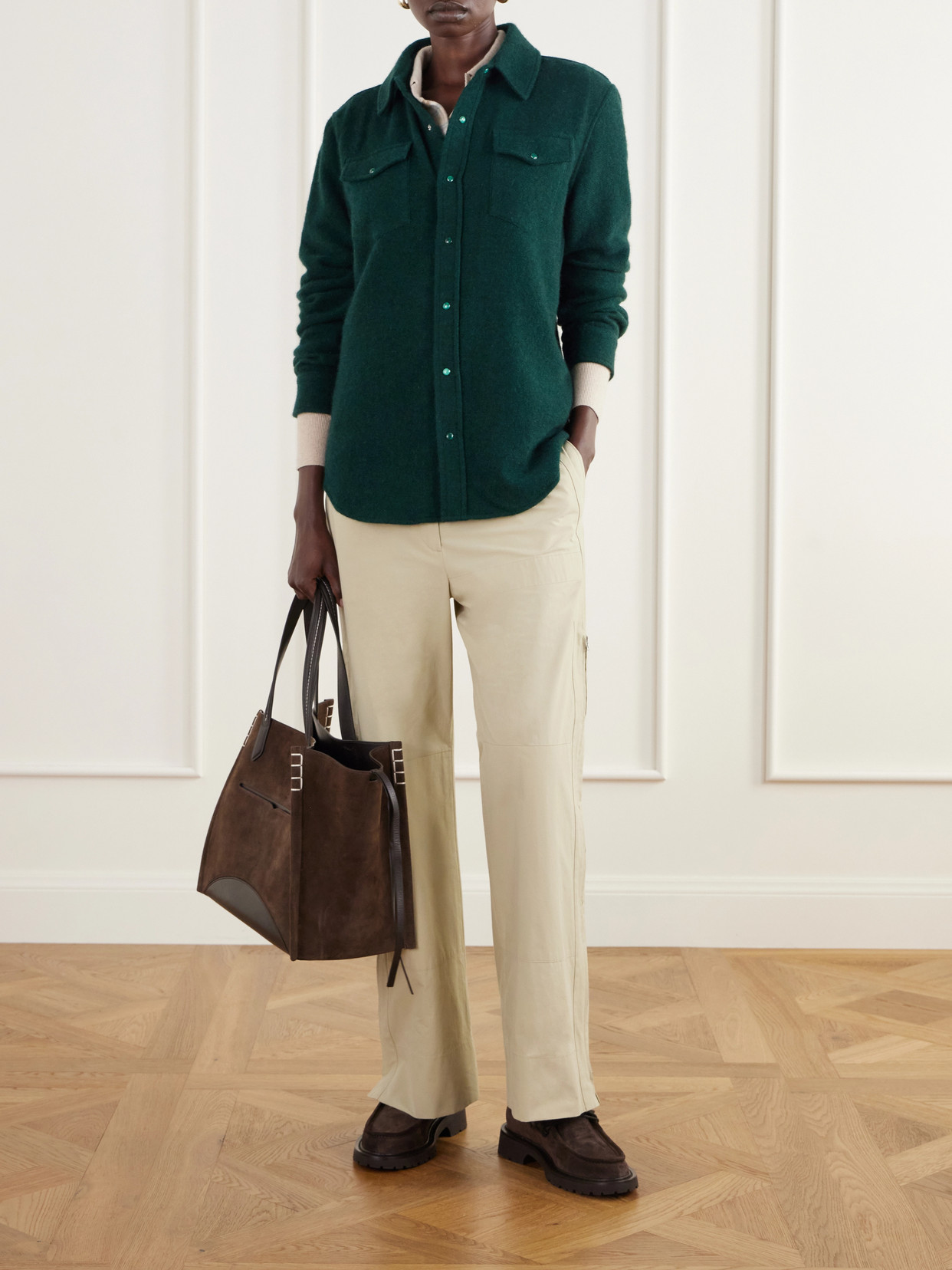 Malachite Basketweave Brushed Cashmere Shirt