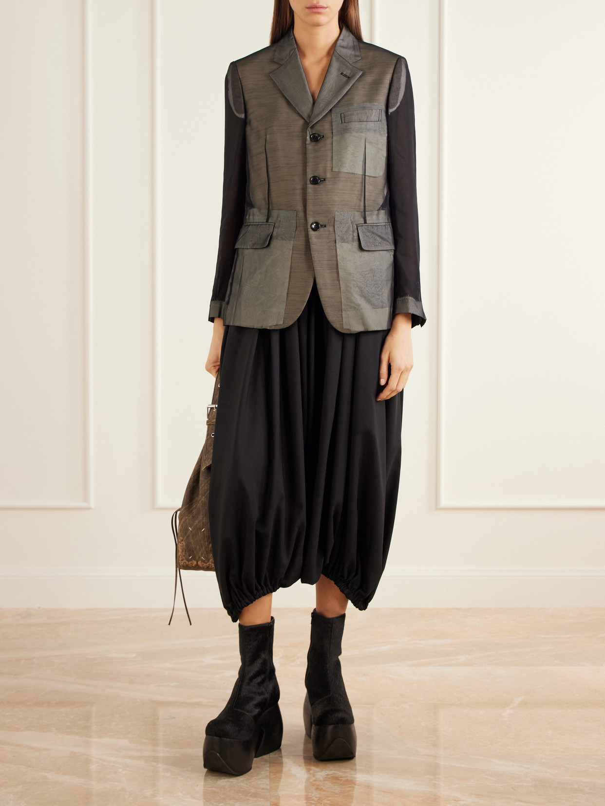 Comme Des Garçons Polyester Georgette Thin Jacket In Black