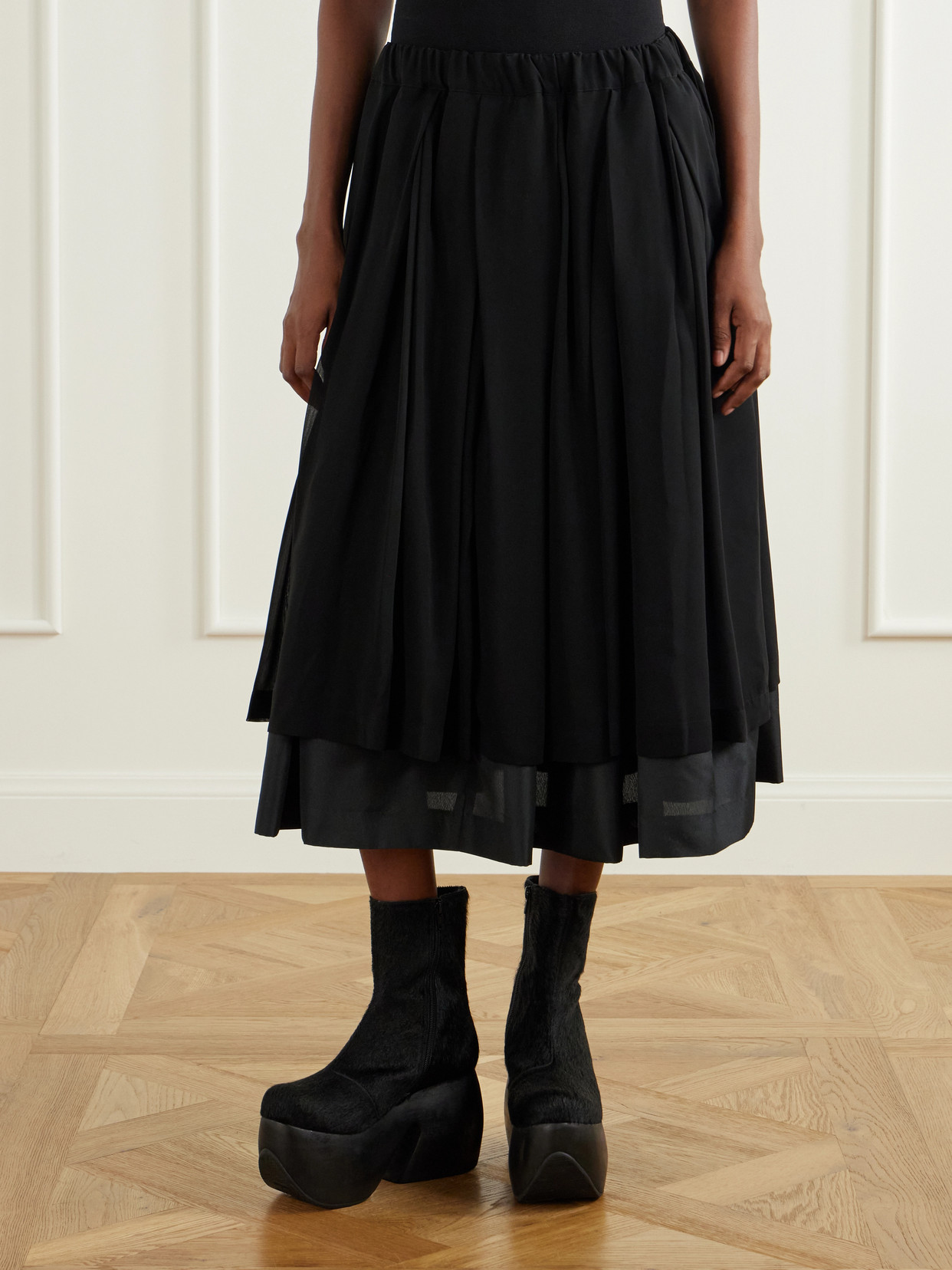 Comme Des Garçons - Layered Gathered Georgette And Organza Midi