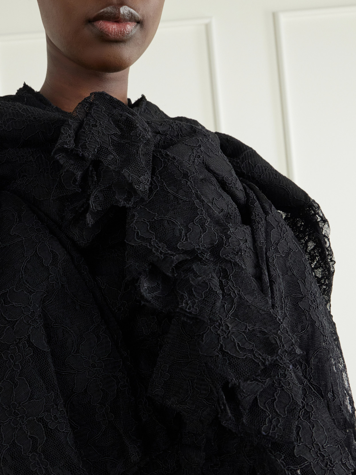 Comme Des Garçons - Ruffled Lace And Silk-Blend Georgette Top