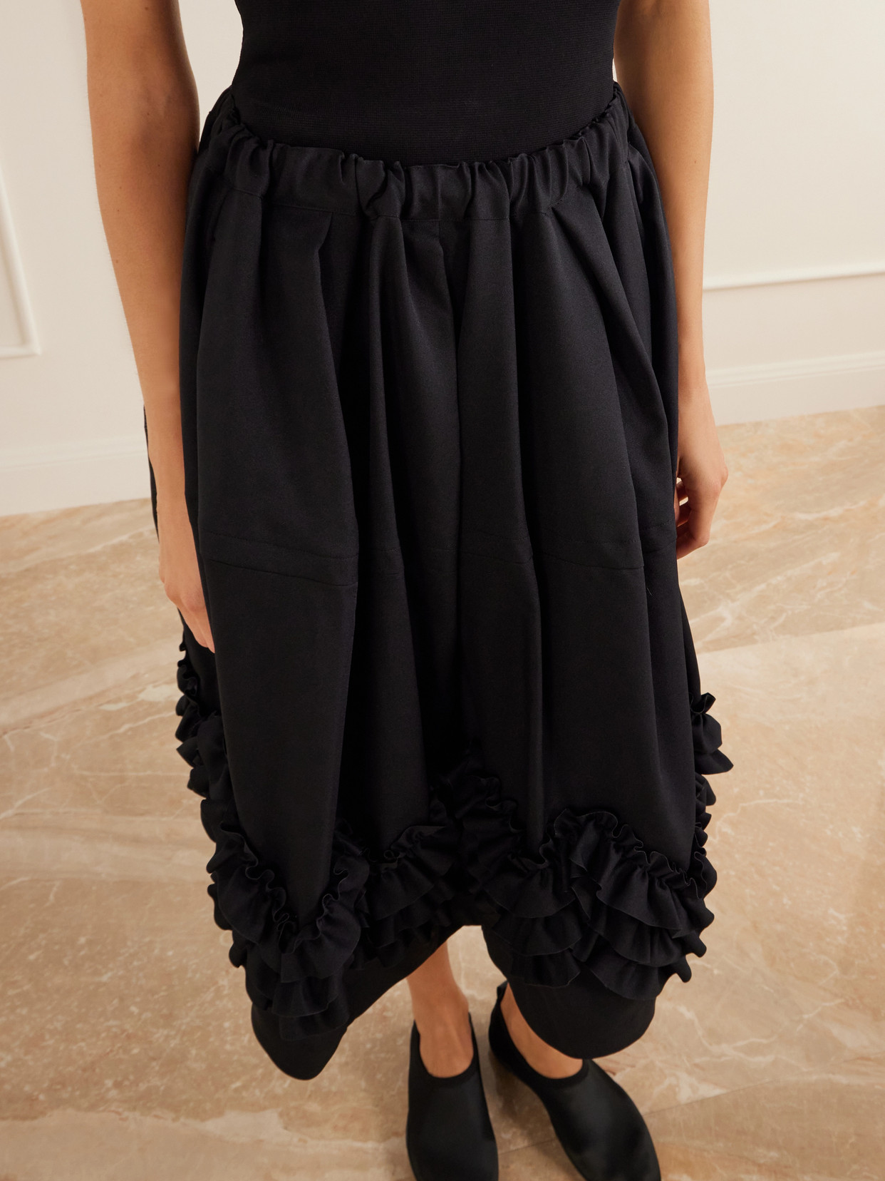 Comme Des Garçons Comme Des Garçons - Ruffle-Detail Tiered Twill Midi
