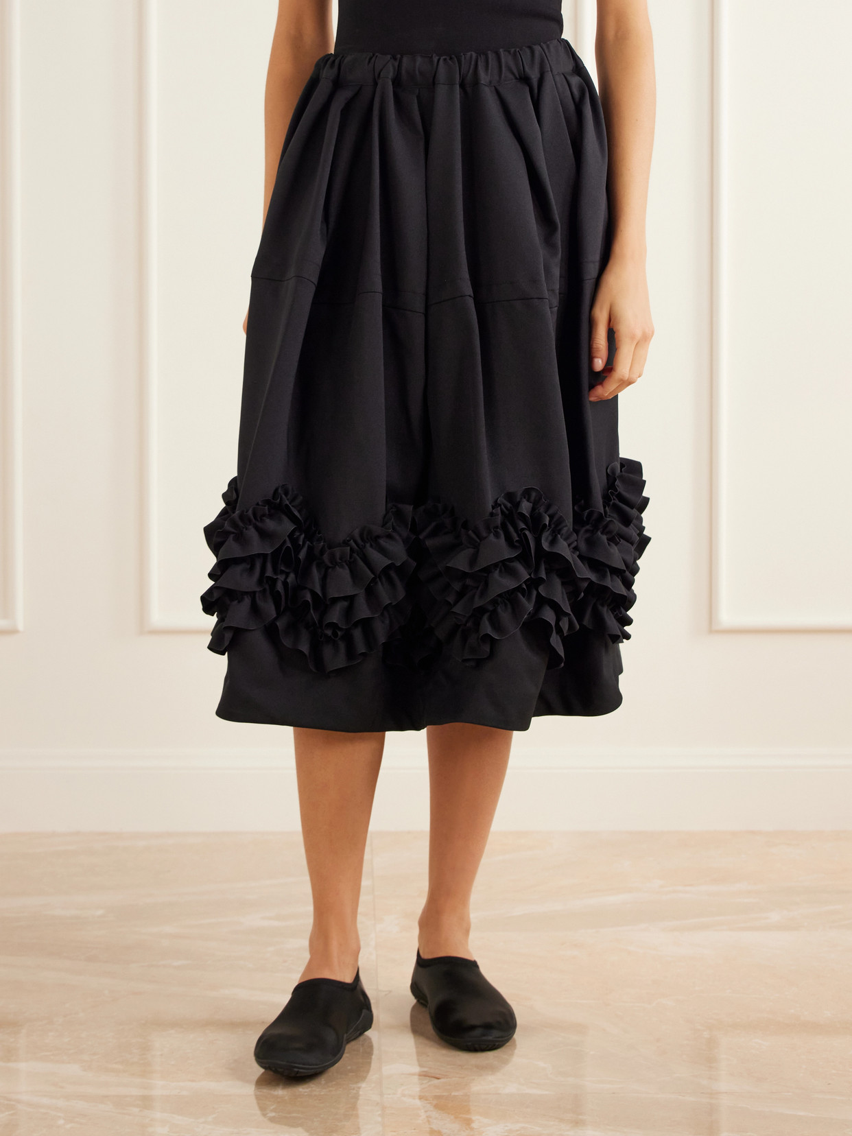 Comme Des Garçons Comme Des Garçons - Ruffle-Detail Tiered Twill Midi