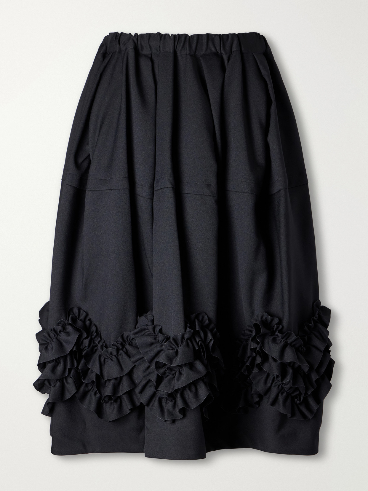 Comme Des Garçons Ruffle-detail Tiered Twill Midi Skirt In Black