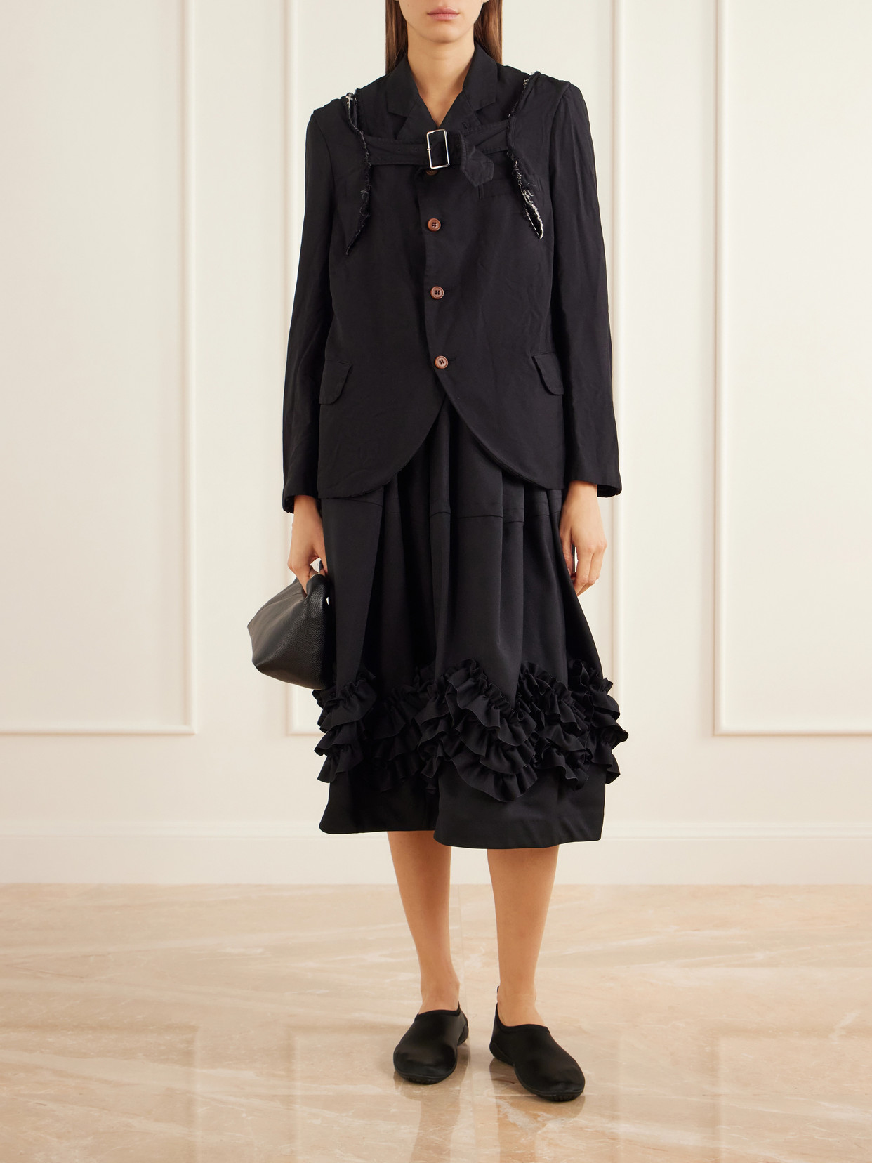 Comme Des Garçons Comme Des Garçons - Ruffle-Detail Tiered Twill Midi