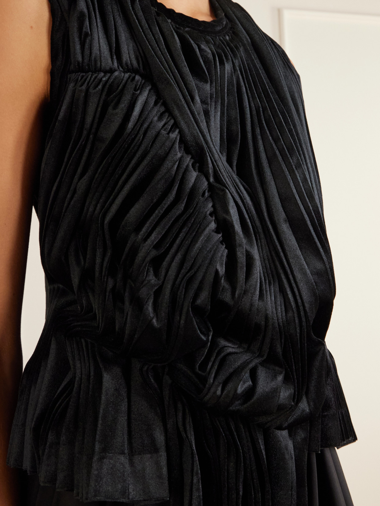 Comme Des Garçons - Asymmetric Pleated Draped Jersey-Velour Top