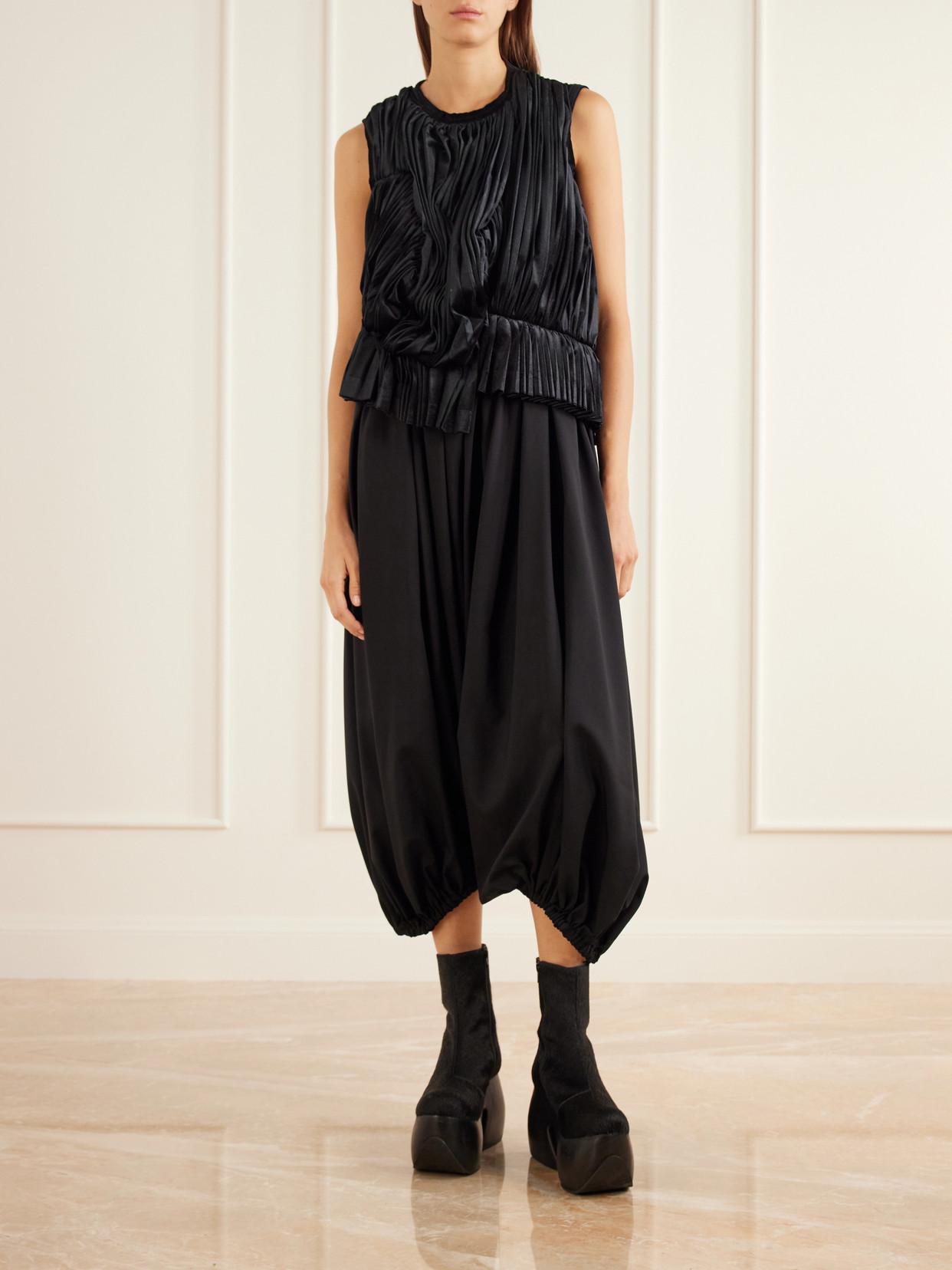 Comme Des Garçons - Asymmetric Pleated Draped Jersey-Velour Top
