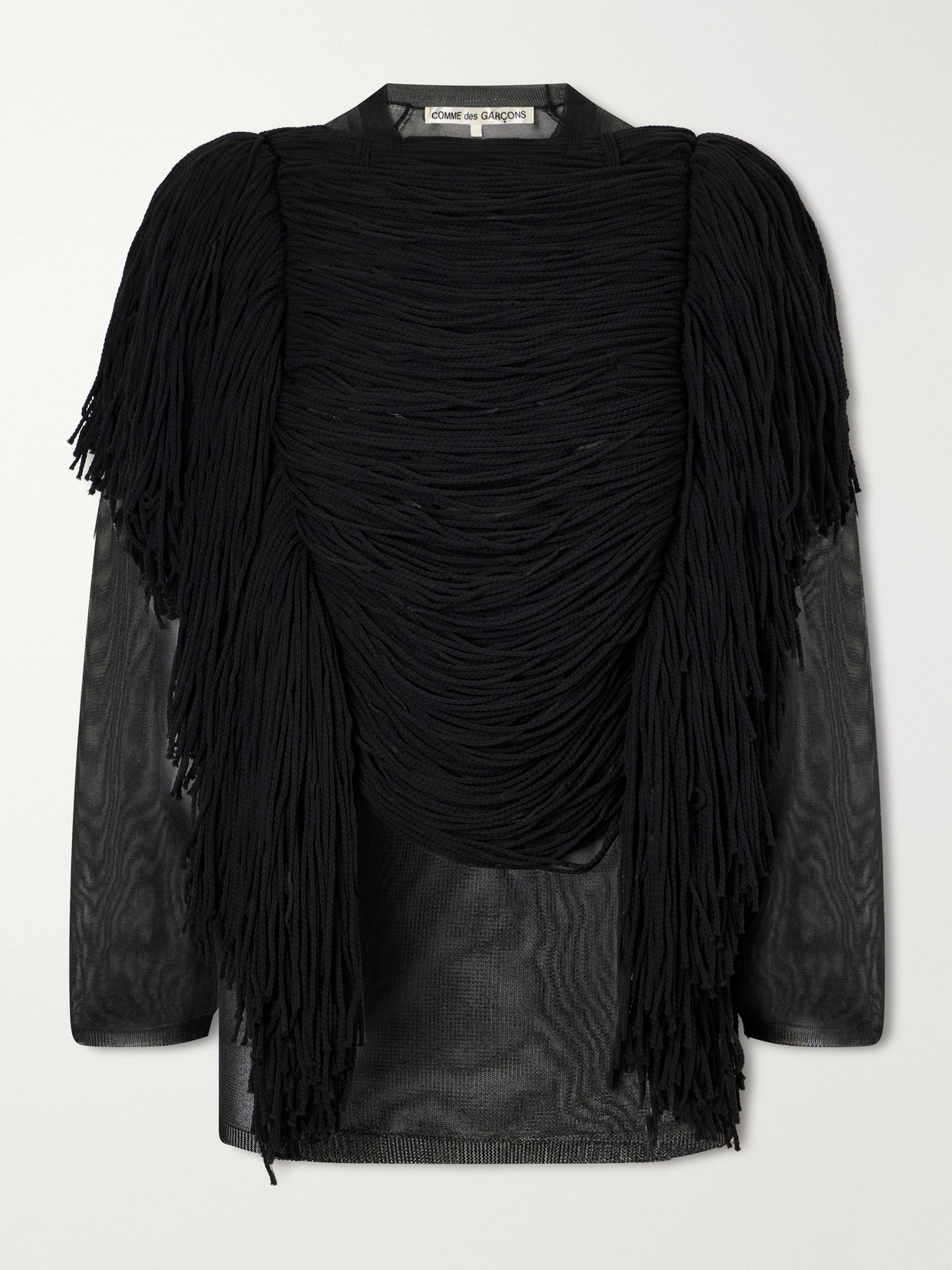 Comme Des Garçons Gathered Fringed Jersey Top In Black