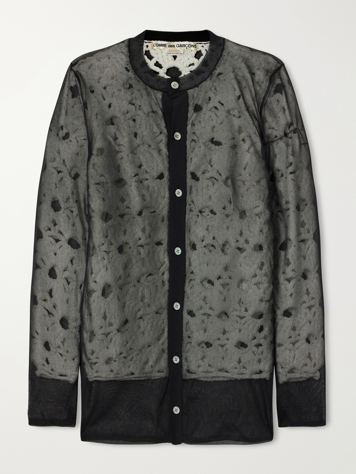 Comme Des Garçons Layered Mesh And Crochet-knit Cardigan In Black