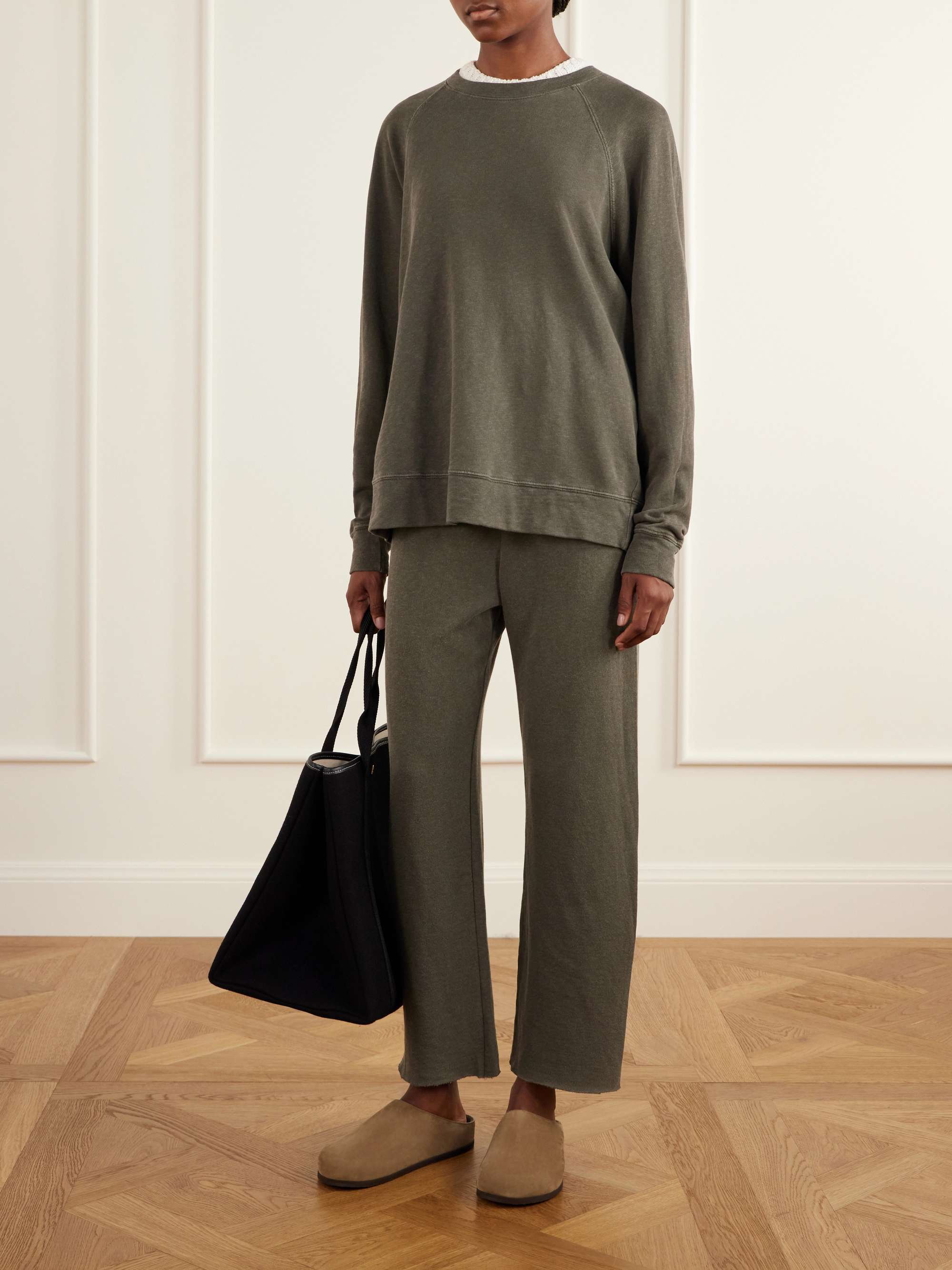 JAMES PERSE Cropped Supima cotton-terry track pants