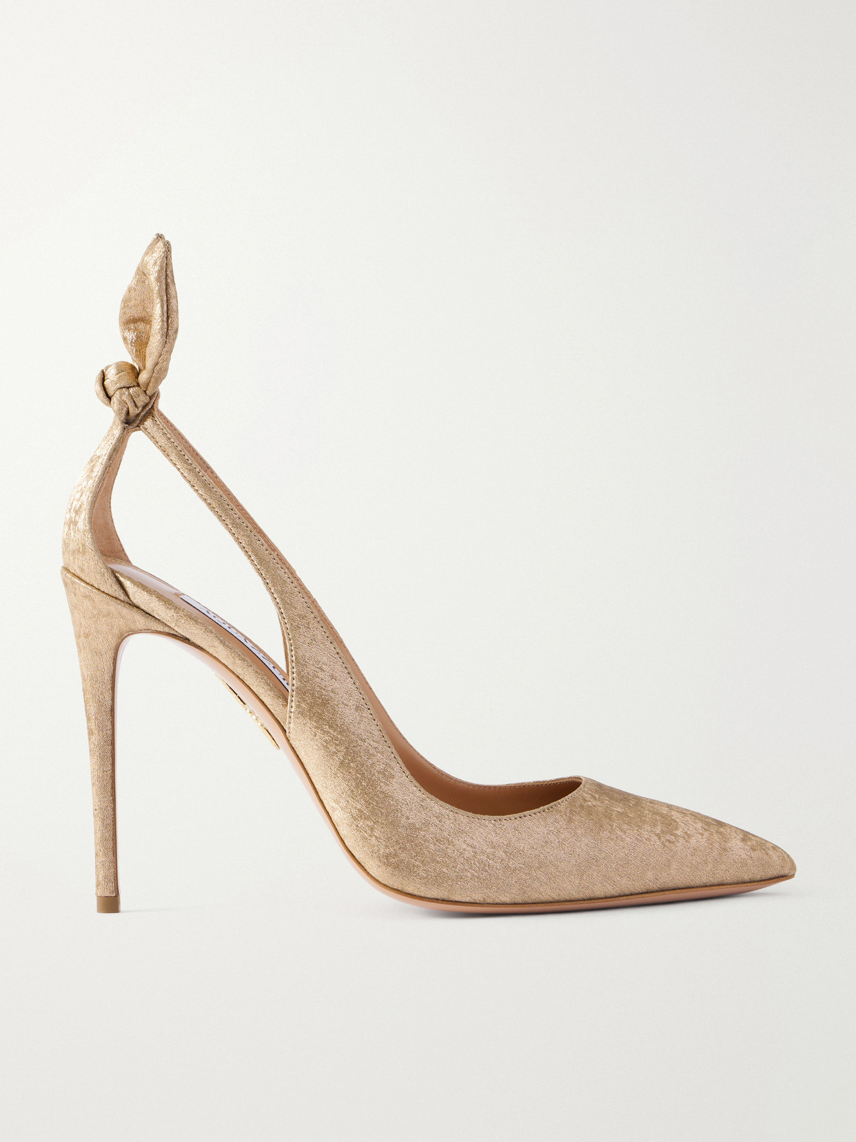 Aquazzura Bow Tie 105 Satin And Leather Pumps In Gold