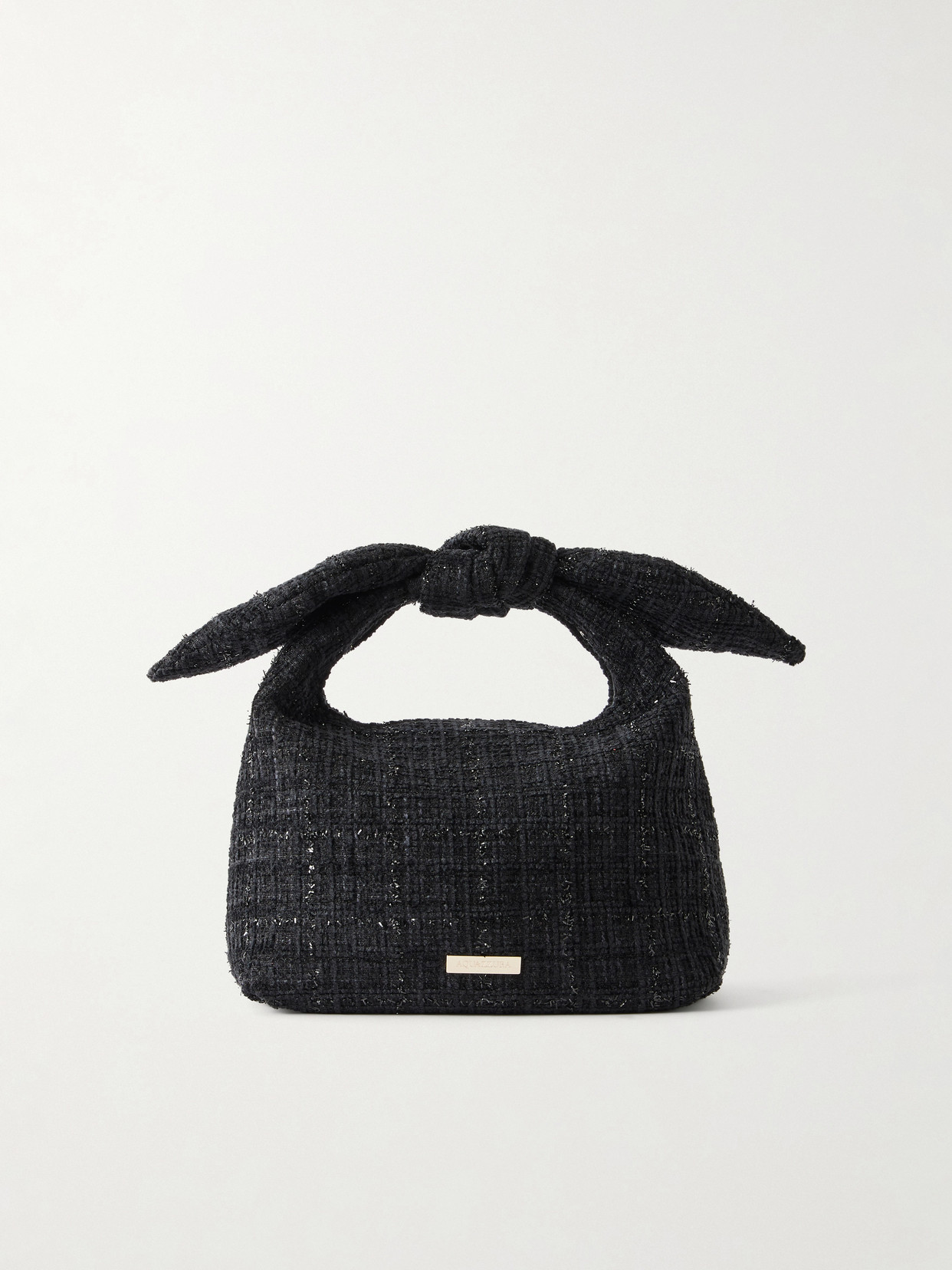 Aquazzura Bow Tie Mini Metallic Tweed Tote In Black