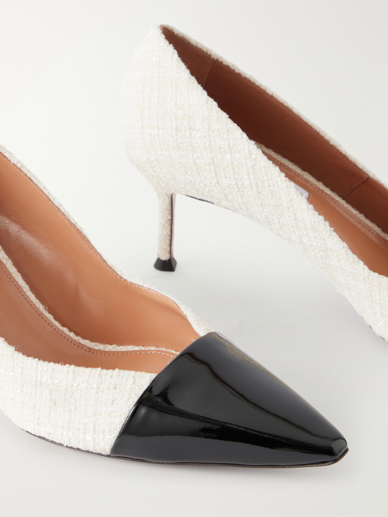 Orbit 65 Patent Leather-Trimmed Bouclé Pumps
