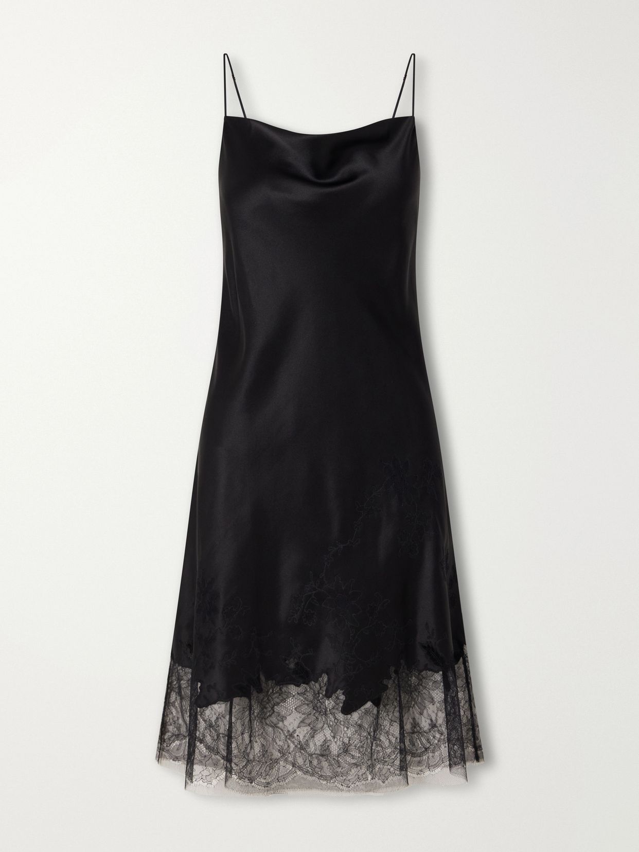 Lace-trimmed silk-satin midi dress