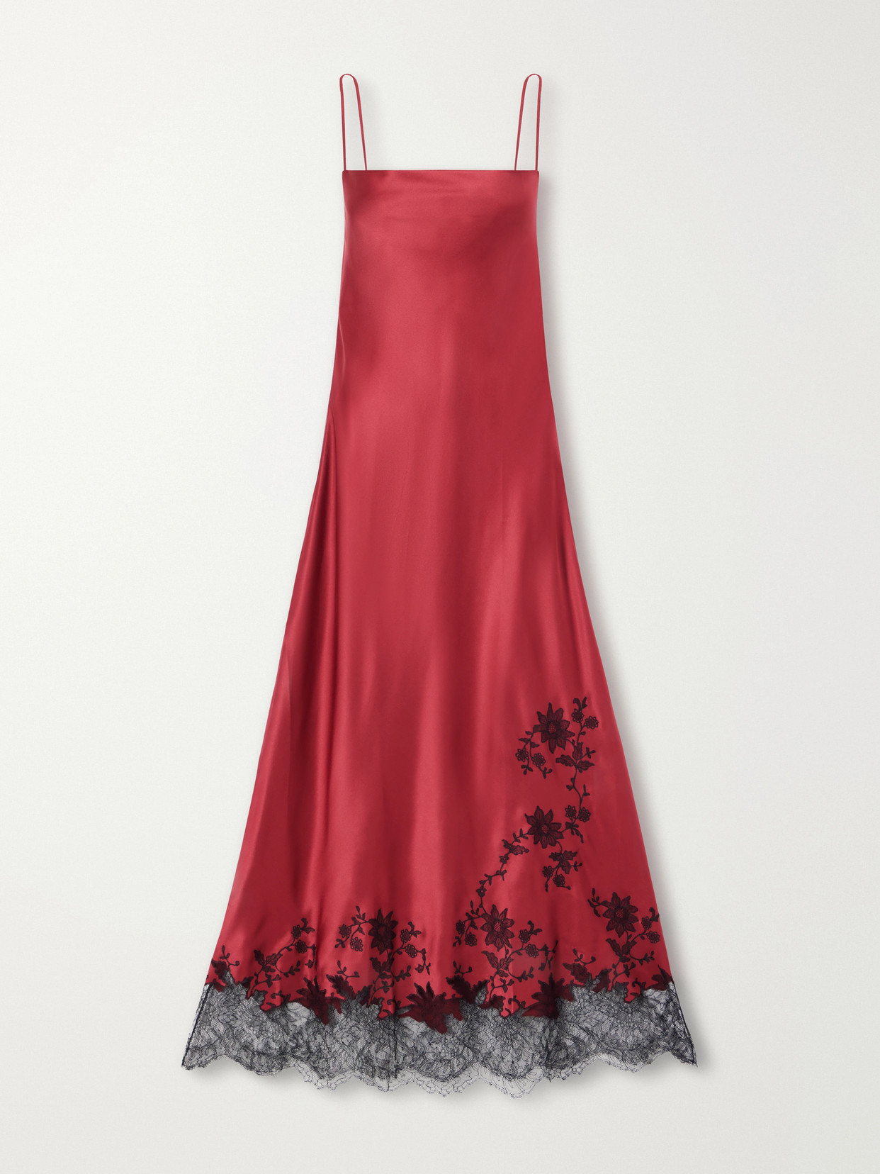 Carine Gilson Lace-trimmed Silk-satin Maxi Dress In Red