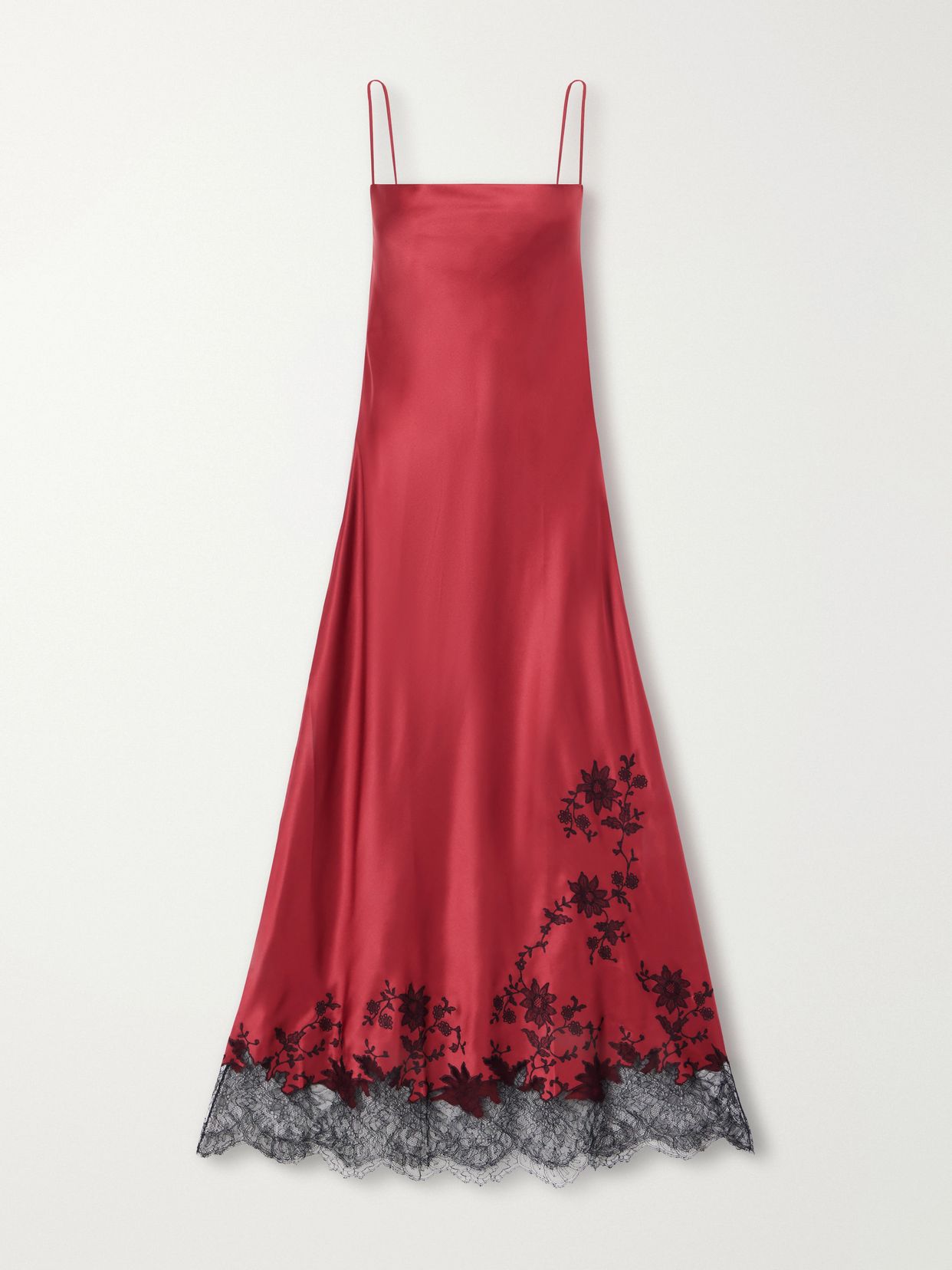 Lace-trimmed silk-satin maxi dress
