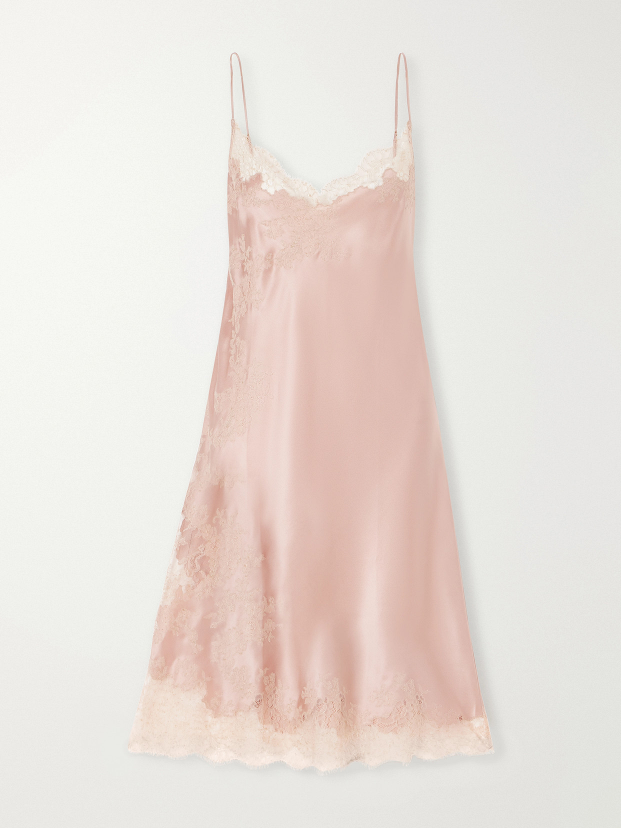 Carine Gilson Lace-trimmed Silk-satin Midi Dress In Neutrals