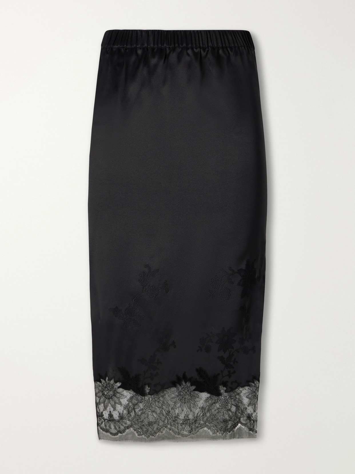Carine Gilson Lace-trimmed Silk-satin Skirt In Black