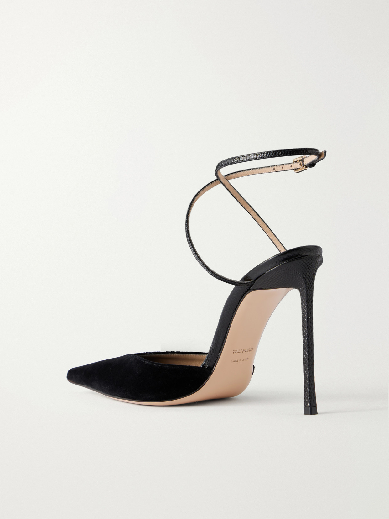 Selen 105 Croc-Effect Leather-Trimmed Velvet Pumps