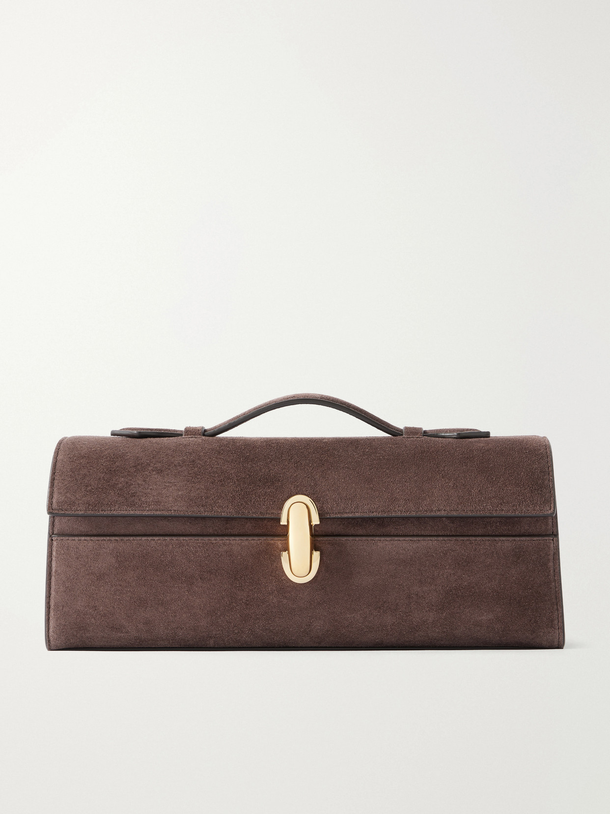 Savette Slim Pochette Leather-trimmed Suede Tote In Brown