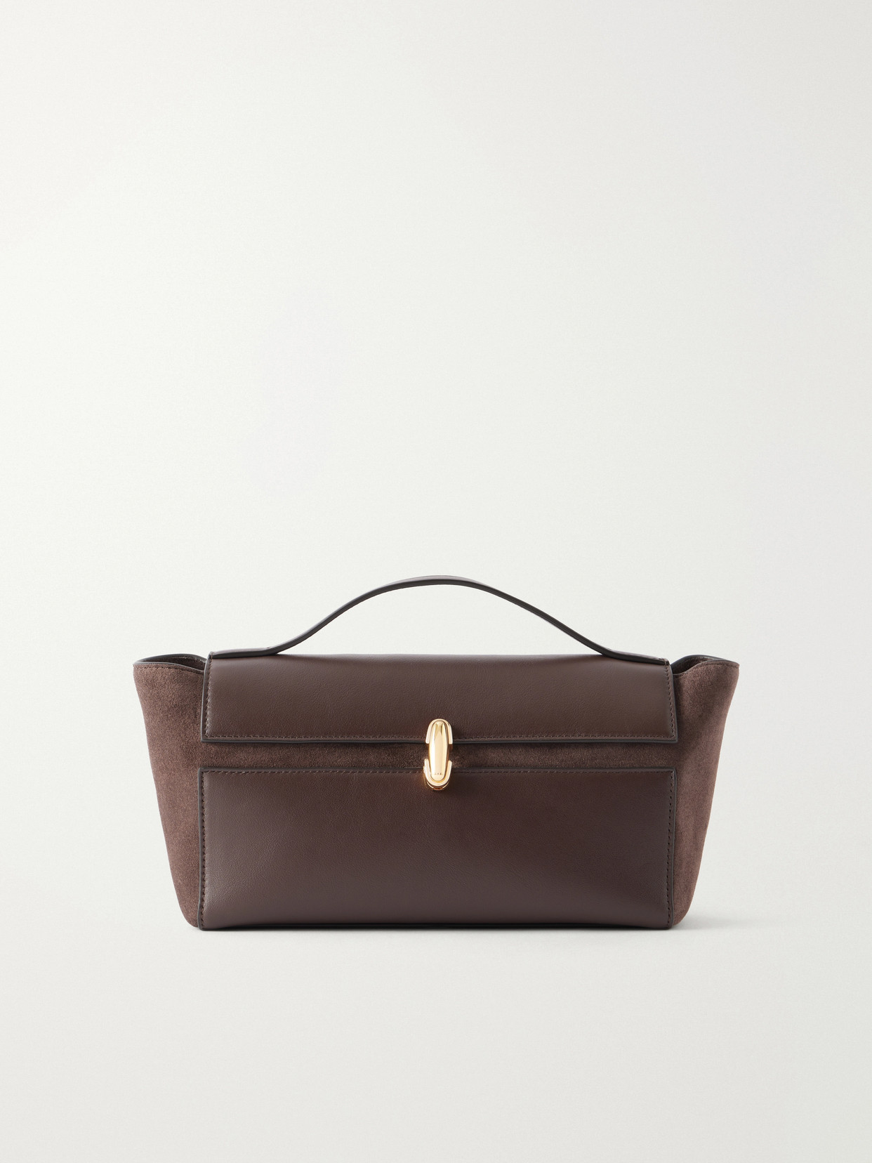 Savette Symmetry Trapeze Leather-trimmed Suede Tote In Brown