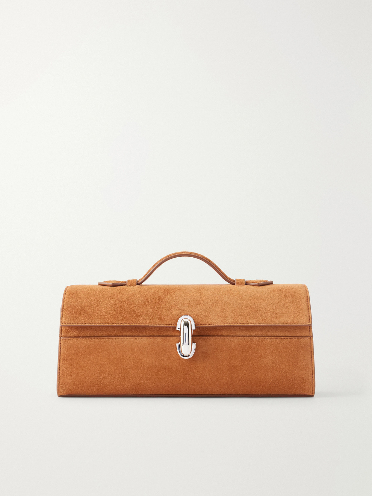 Savette Slim Pochette Suede Tote In Brown
