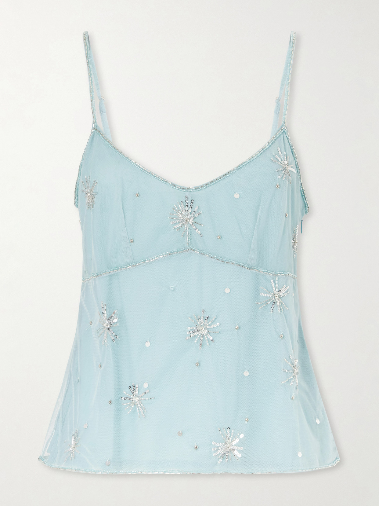 Staud Elsa Embellished Mesh Top In Blue