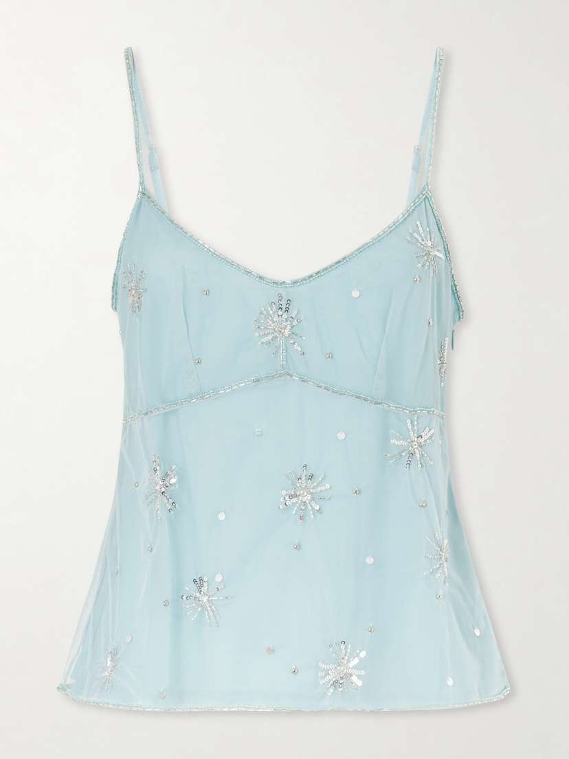 Staud Elsa Embellished Mesh Top