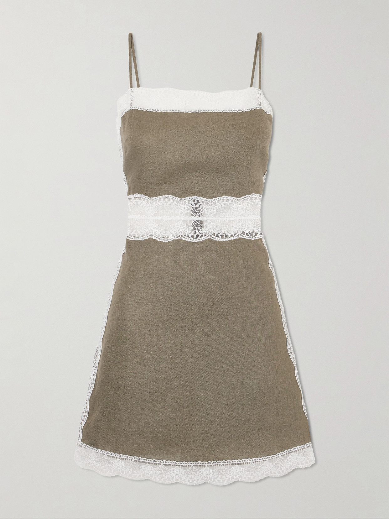 Staud Amalina Lace-trimmed Linen Mini Dress In Green
