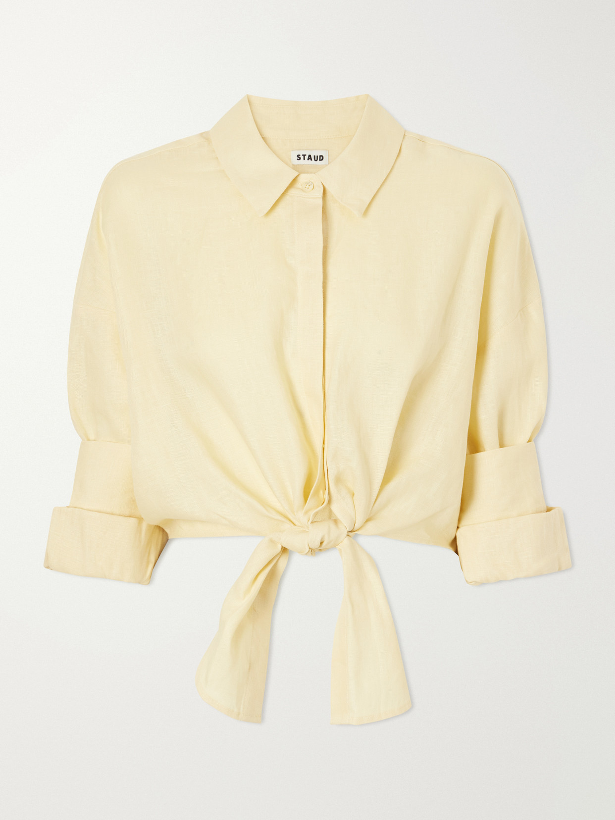Staud Lisa Knotted Linen Shirt In Yellow