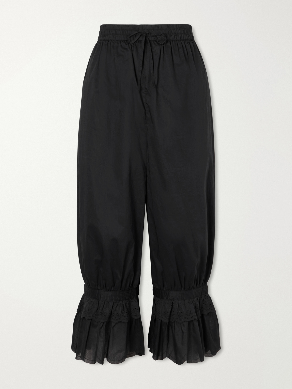Staud Renzo Cropped Scalloped Cotton-voile Flared Pants In Black