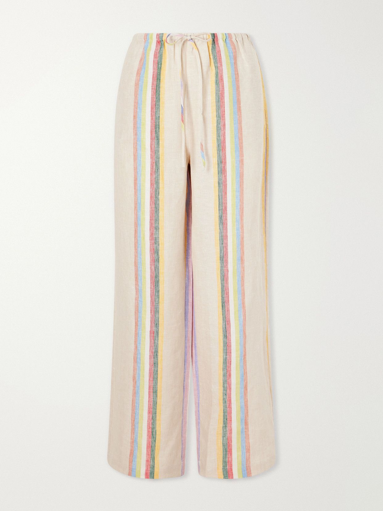 Staud Mateo Striped Linen Wide-leg Pants In Neutral