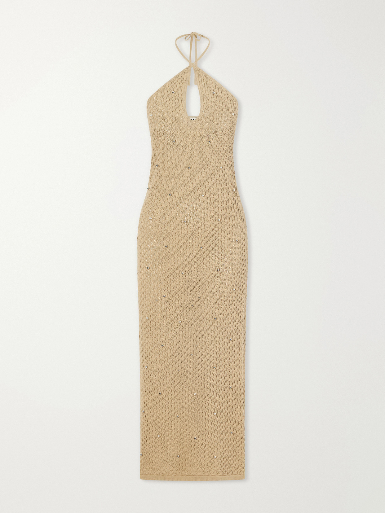 Staud Isola Embellished Crocheted Cotton Halterneck Maxi Dress In Brown