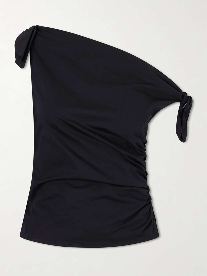 Staud Bellaria Asymmetric Knot-detailed Cotton-blend Poplin Top