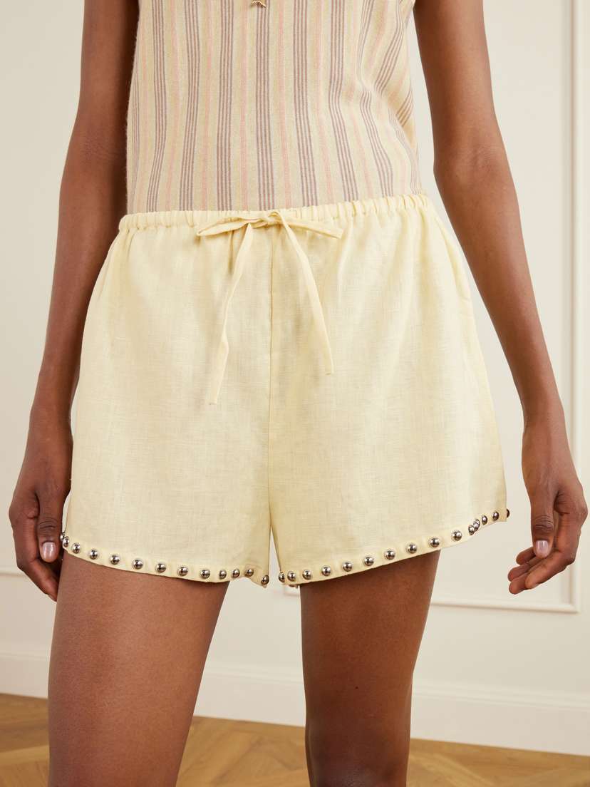 Staud Paddle Studded Linen Shorts | Thumbnail 5 Staud Paddle Studded Linen Shorts | Thumbnail 5