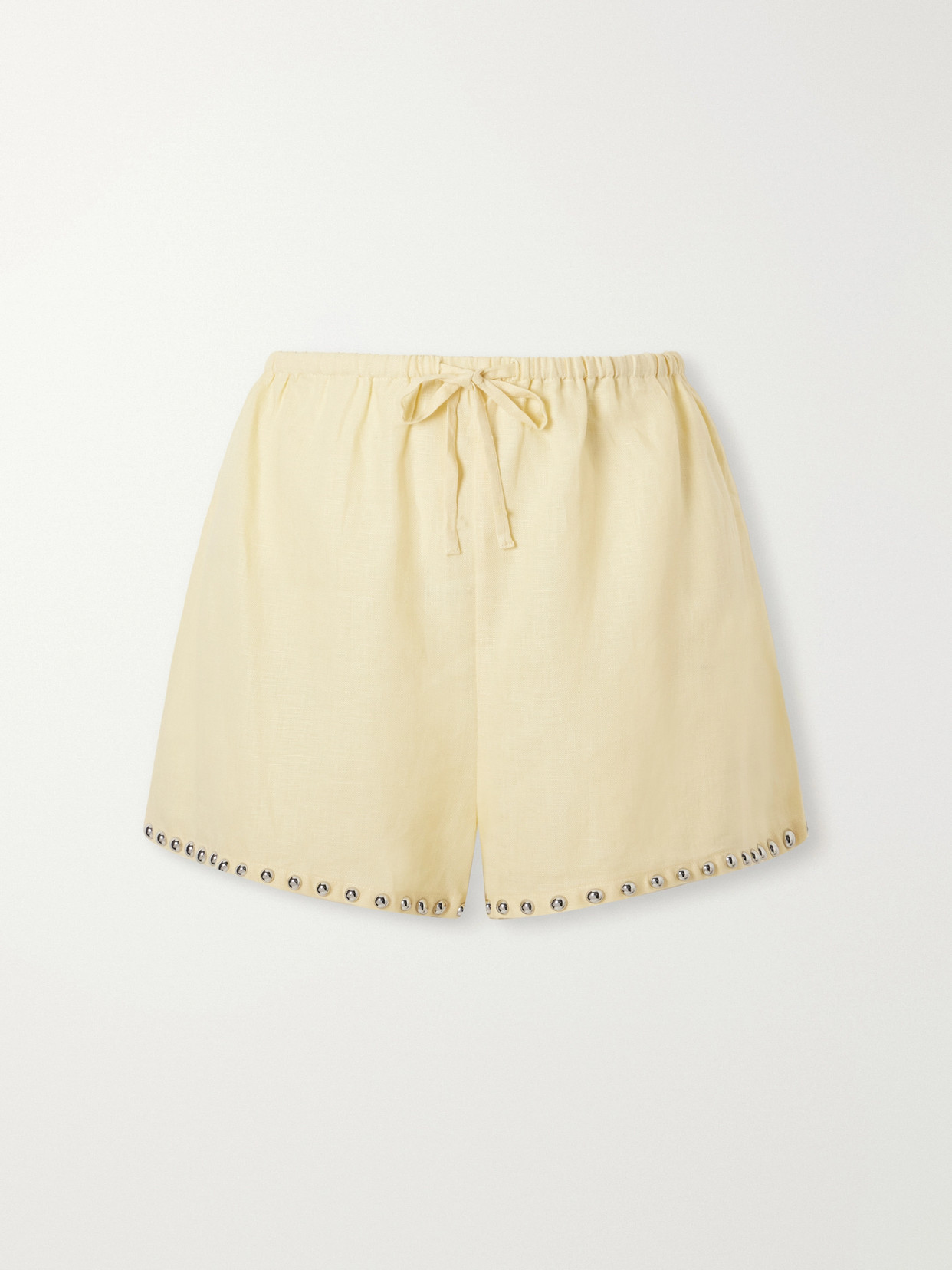 Staud Paddle Studded Linen Shorts In Yellow