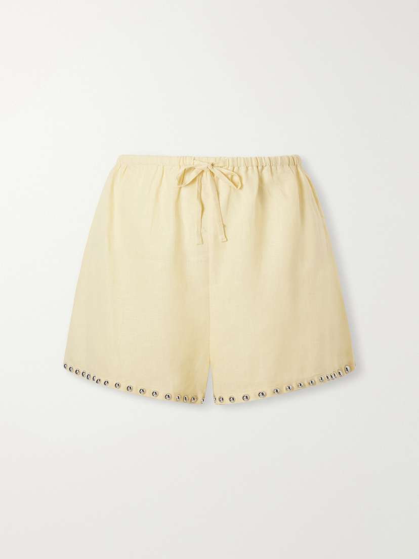 Staud Paddle Studded Linen Shorts - Women's Clothing