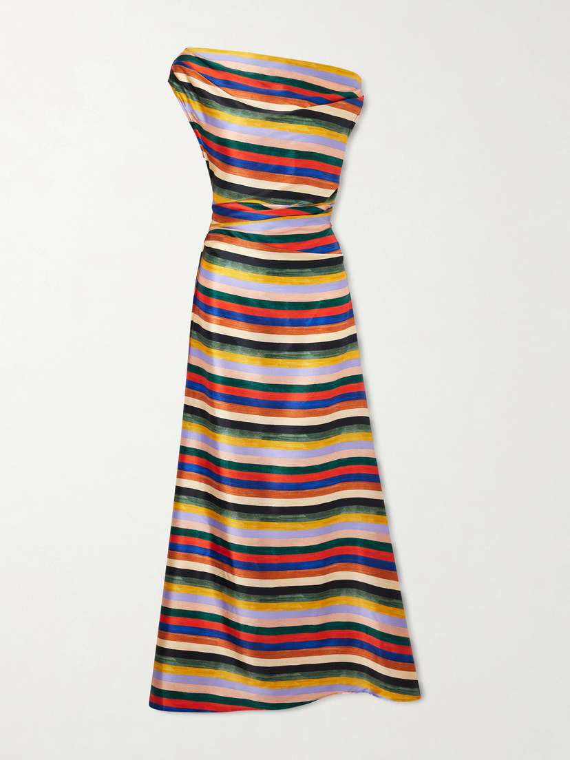 Staud Phare One-shoulder Draped Striped Silk-blend Satin Maxi Dress | Thumbnail 5