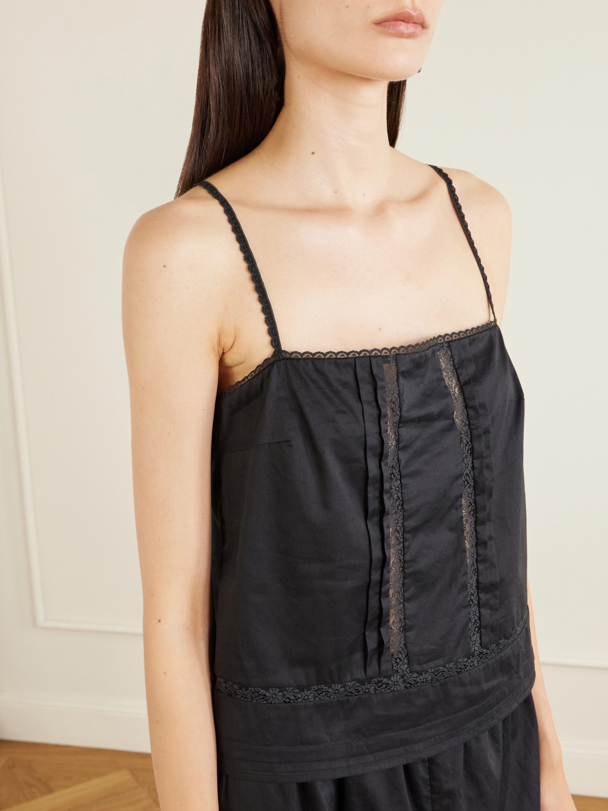 Corinna Lace-Trimmed Cotton Top