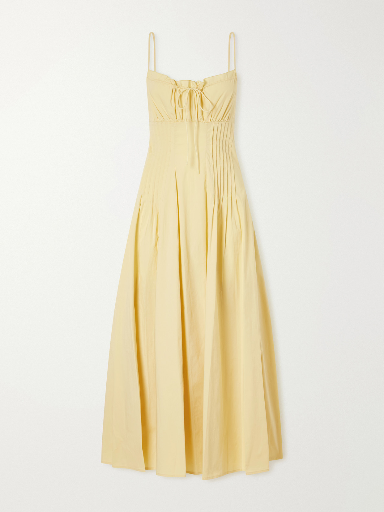 Staud Margi Ruffled Pleated Cotton-stretch Poplin Midi Dress In Yellow