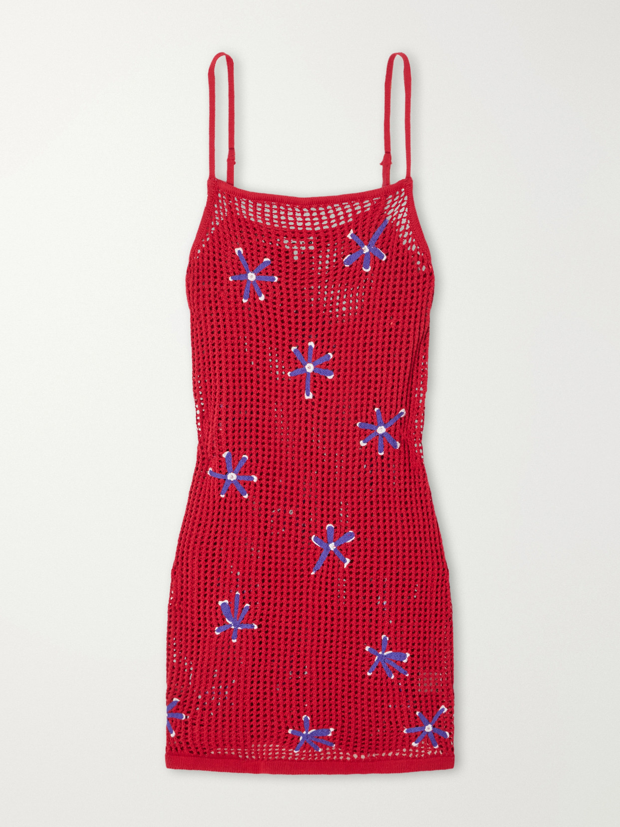 Staud Rio Crocheted Cotton Mini Dress In Red