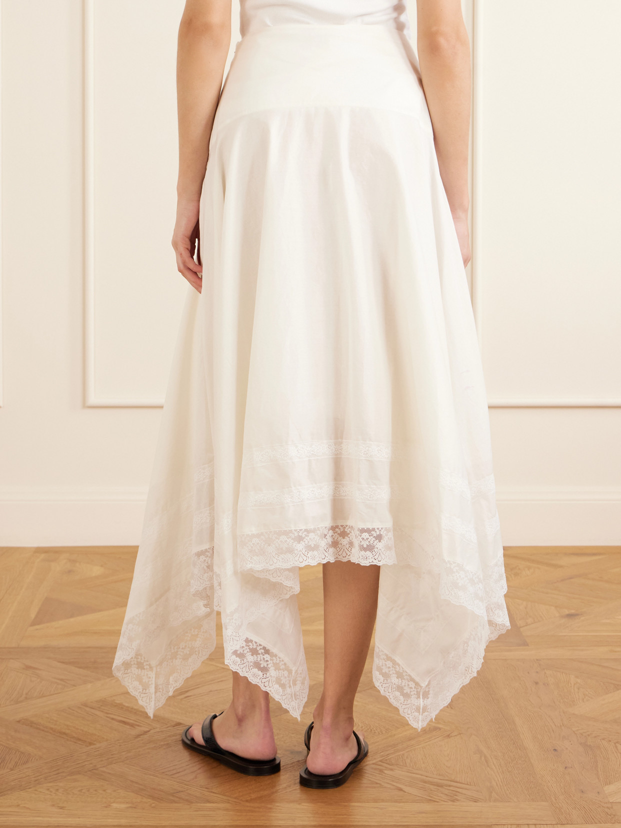 Ainsley Asymmetric Lace-Trimmed Cotton-Voile Maxi