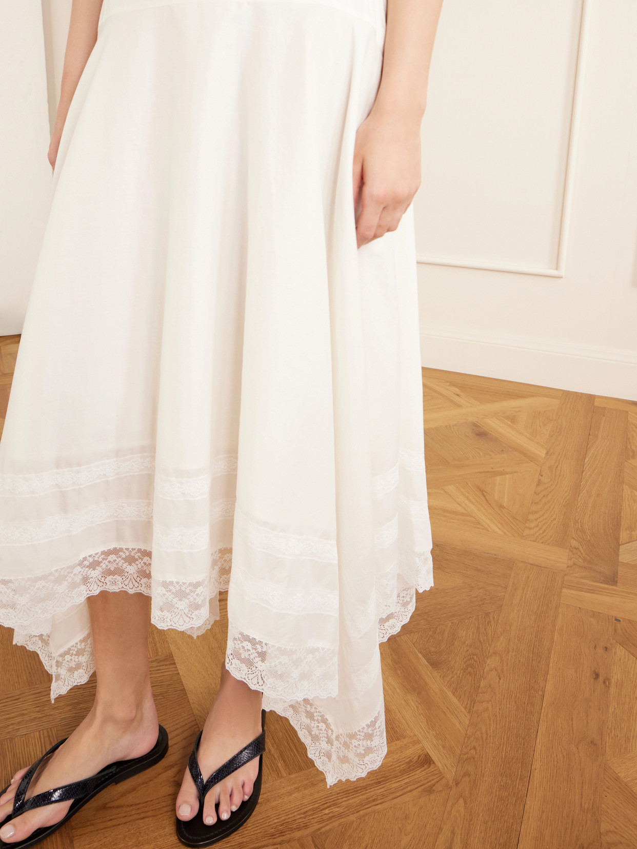 Ainsley Asymmetric Lace-Trimmed Cotton-Voile Maxi