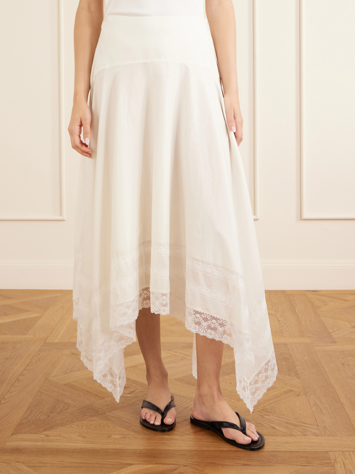 Ainsley Asymmetric Lace-Trimmed Cotton-Voile Maxi