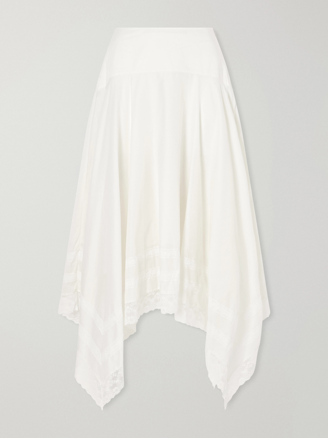 Staud Ainsley Asymmetric Lace-trimmed Cotton-voile Maxi Skirt In Neutral